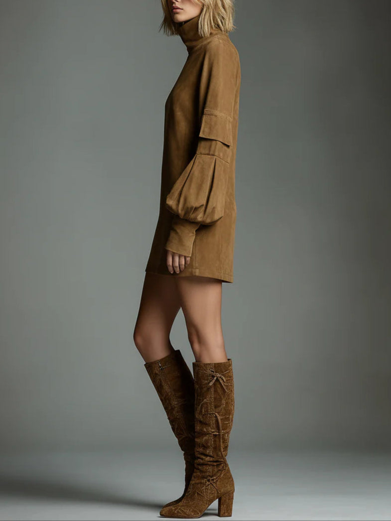 Buy | Minivestido oversize de ante con cuello alto