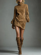 Buy | Minivestido oversize de ante con cuello alto