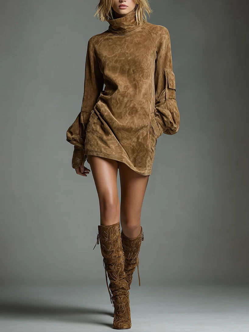 Buy | Minivestido oversize de ante con cuello alto