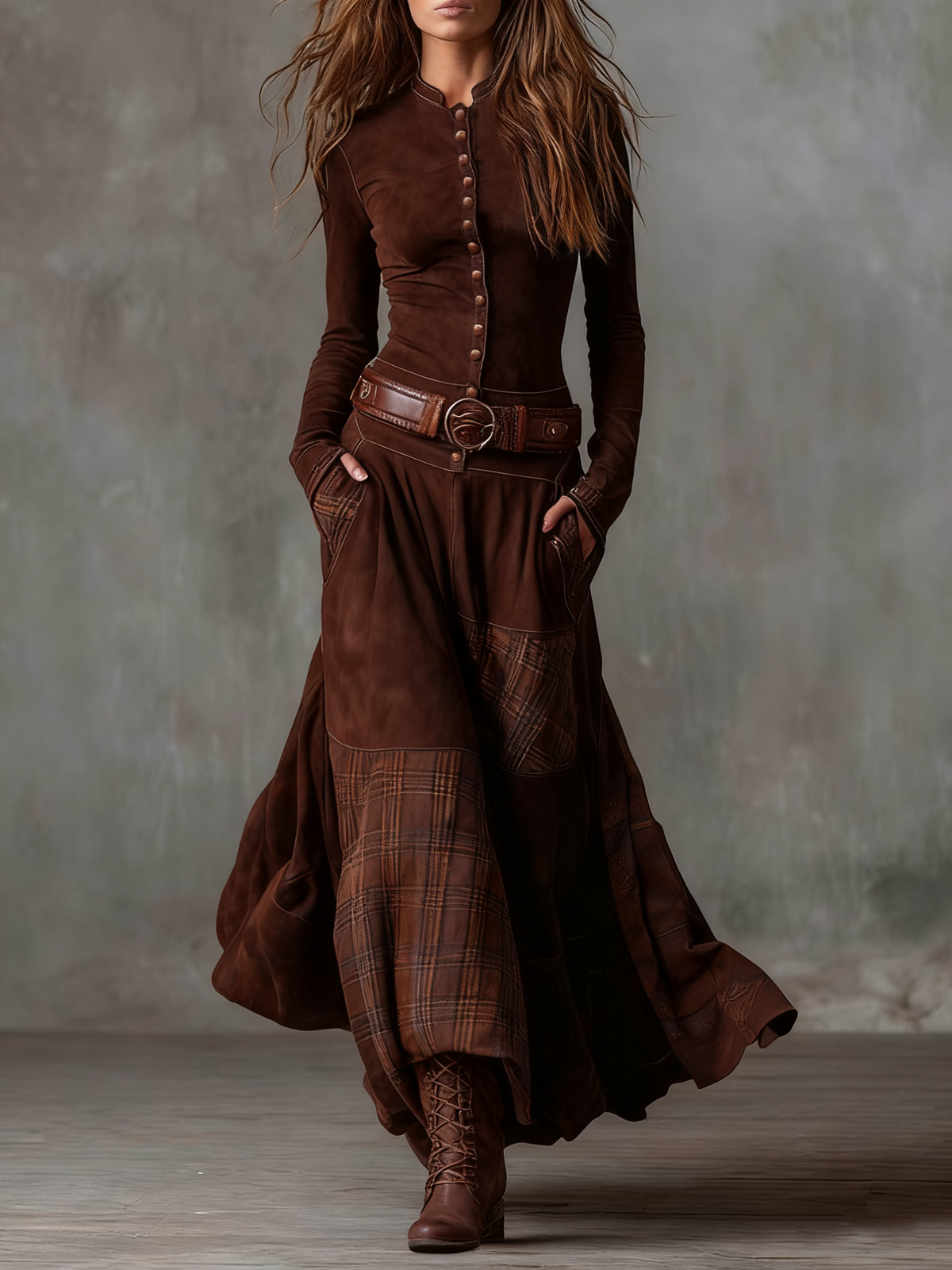 Elisa | Vestido maxi de ante con cinturón